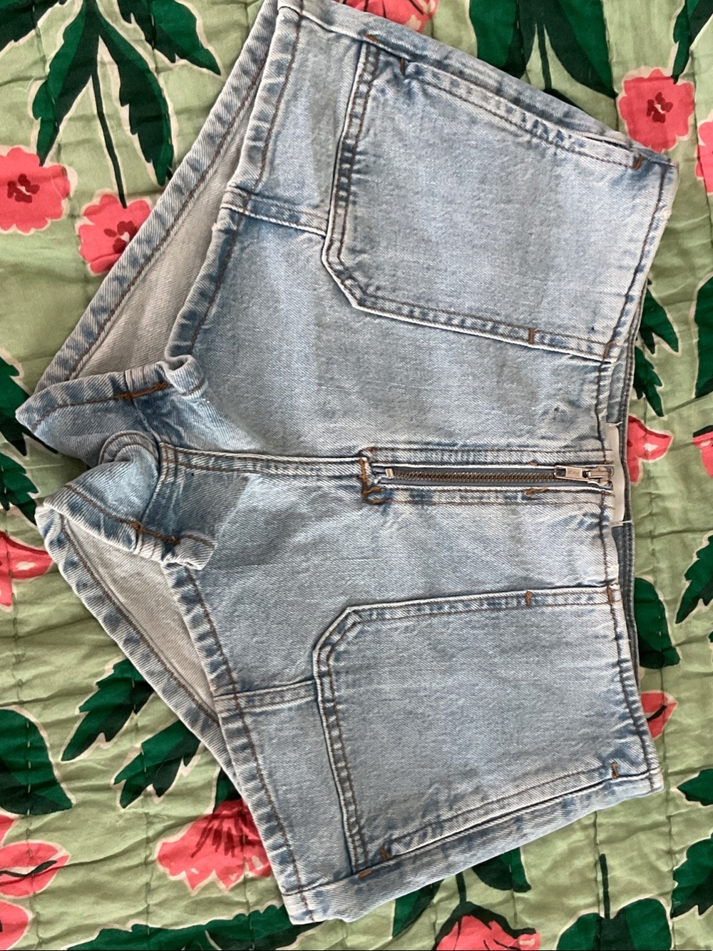 Fashion Nova Light Blue Zip-Front Denim Shorts